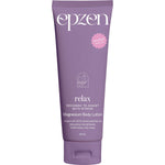 100ml tube of Epzen Magnesium Body Lotion Relax with a purple label and 100% natural essential oils.