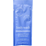 Single Epzen Coconut Cream and Vanilla Bean body wash refill sachet on a white background.