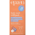 Epzen Body Wash refill sachet with mandarin, orange blossom, and cedarwood scent in white and orange packaging.
