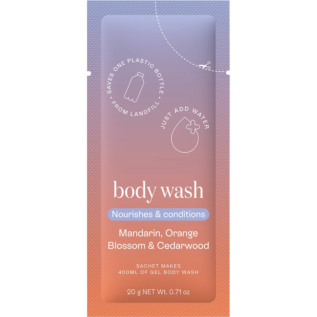 Back of Epzen Body Wash refill sachet showing ingredients, directions, and product information.
