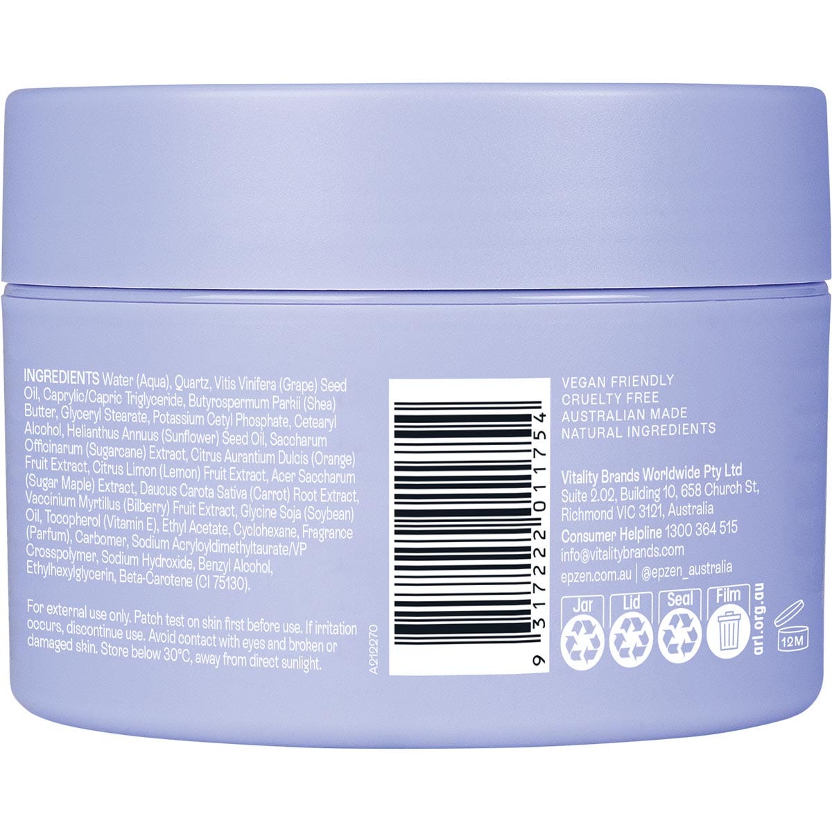 Side view of Epzen AHA Exfoliating Body Wash 200ml tub with a pink label on a white background.