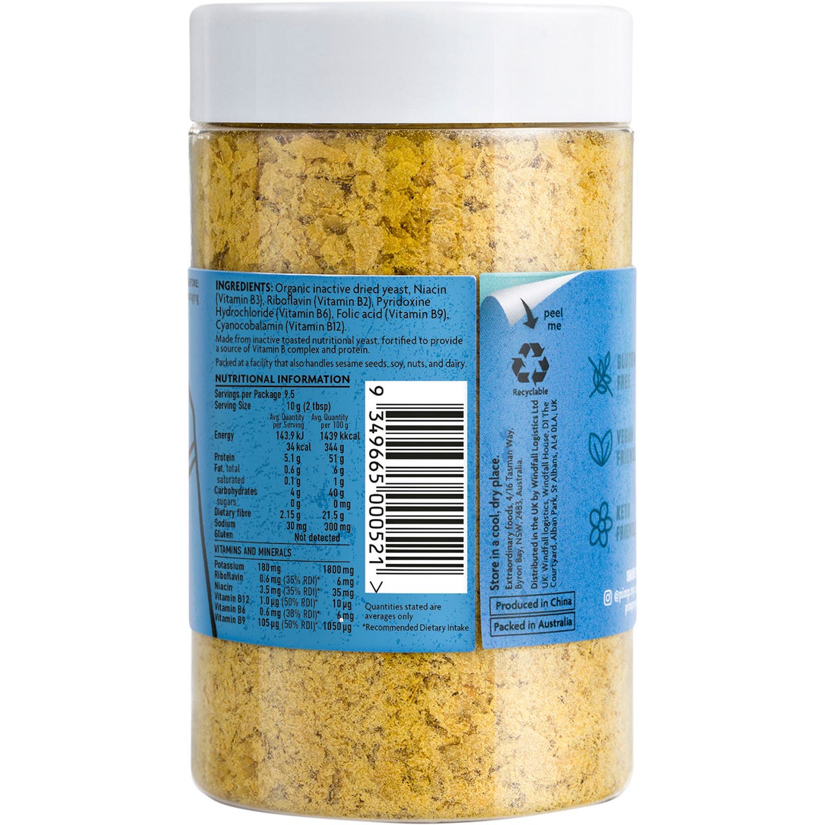 Single jar of Pimp My Salad Organic Nutritional Yeast Flakes 95g with a yellow and green label on a white background.
