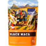 250g bag of Power Super Foods Black Maca Powder, a certified organic Peruvian superfood on a white background.
