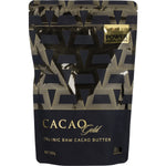 250g bag of Power Super Foods Cacao Gold Butter Chunks with raw organic cacao pieces on a white background.