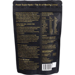 Back of 225g Power Super Foods Cacao Gold Powder bag with nutrition facts, ingredients, and organic certification details.