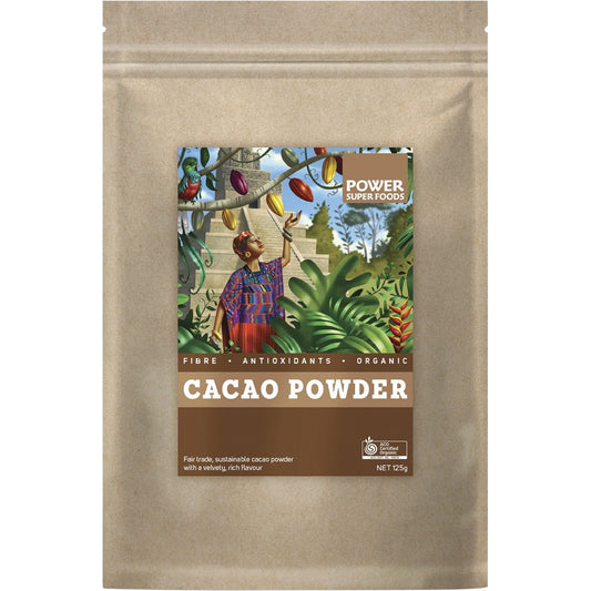 Power Super Foods Cacao Powder Kraft Bag Certified Organic 125g Payless 4 Organics