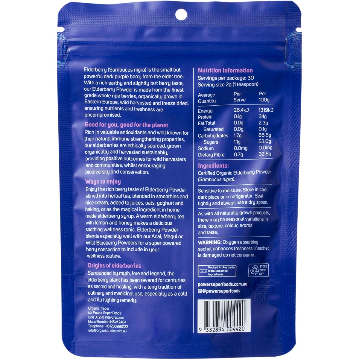 Power Super Foods Elderberry Powder Certified Organic 60g Payless 4 Organics