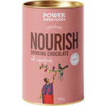 180g tub of Power Super Foods Nourish Drinking Chocolate with organic cacao and superfoods.