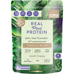 400g tub of Power Super Foods Real Plant Protein Vanilla Bean with a cream and gold botanical label.