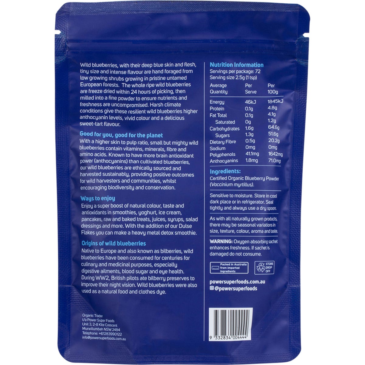 Power Super Foods Wild Blueberry Powder 180g Payless 4 Organics