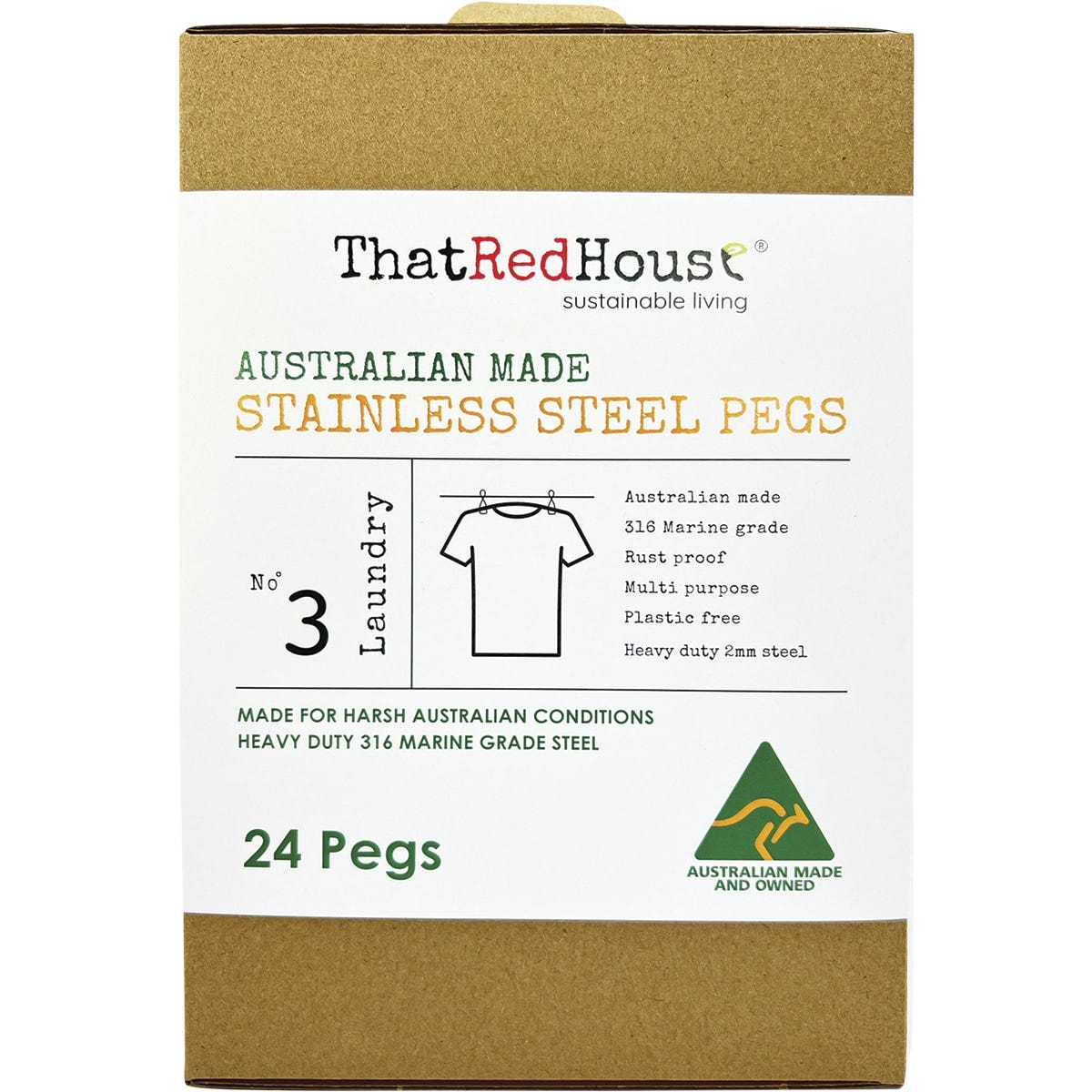 That Red House Australian Made Stainless Steel Pegs 316 Marine Grade 24 Pack