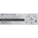 Left side of Redmond Earthpaste Silver Spearmint box highlighting natural ingredients and fluoride-free benefits.