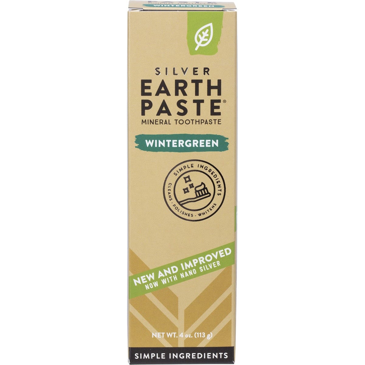 Redmond Earthpaste Wintergreen box with silver, showing natural ingredients and fluoride-free benefits.