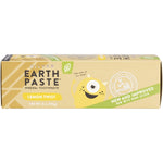 Yellow and white retail box of Redmond Earthpaste Silver Lemon Twist 113g on a white background.
