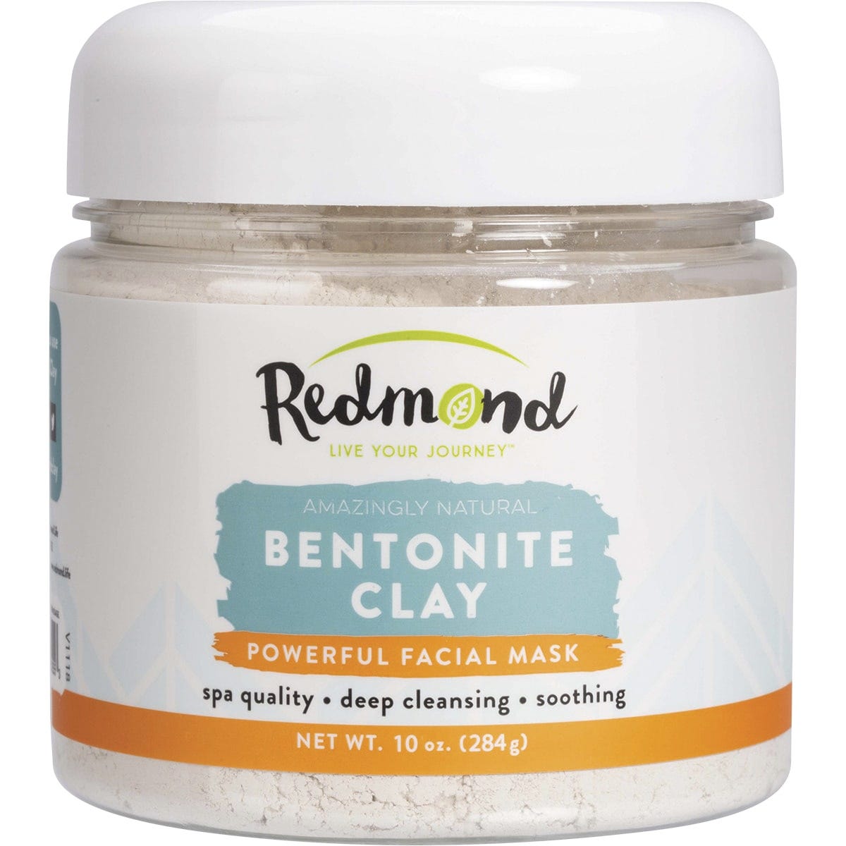 Redmond Clay 283g tub of natural bentonite clay powder for facial masks and detoxing on a white background.