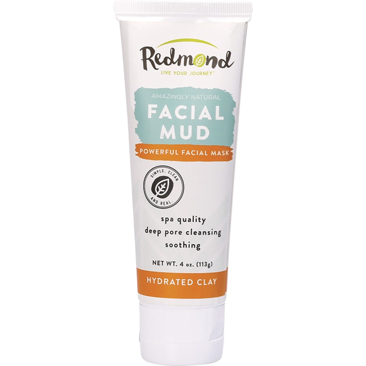 113g tube of Redmond Clay Facial Mud, a hydrated bentonite clay mask for deep cleansing and detoxifying skin.