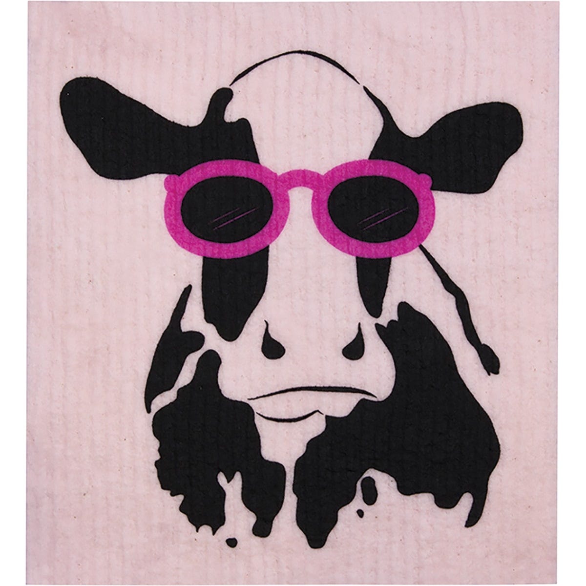 White compostable sponge cloth featuring a black and white cow print pattern by Retrokitchen.