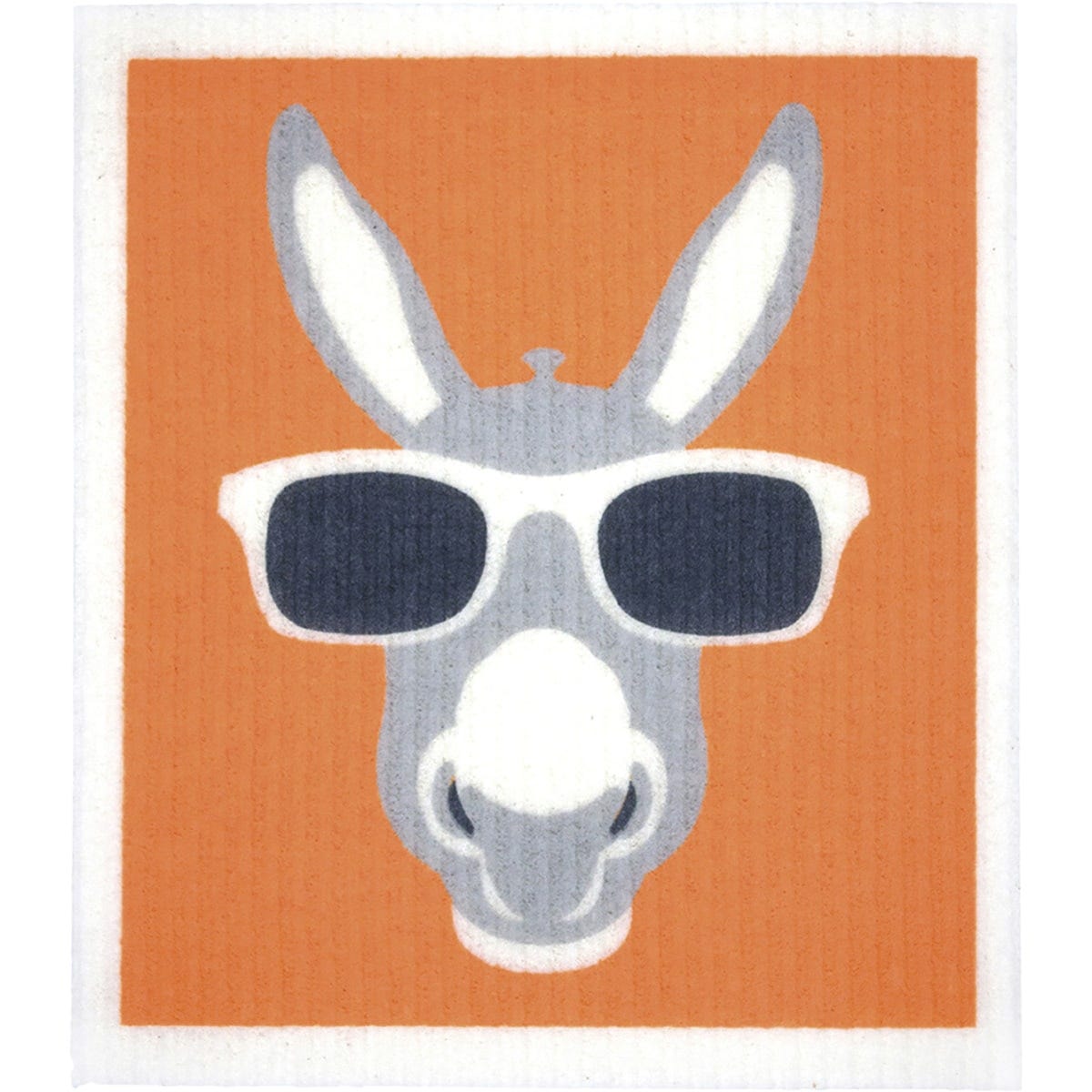 Compostable Retrokitchen sponge cloth featuring a grey donkey illustration on a white and yellow background.