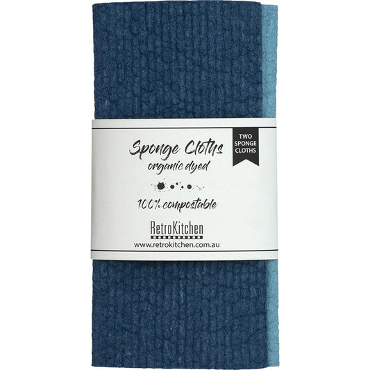 Retrokitchen 100% Compostable Sponge Cloth Organic Dyed Marine 2 Pack