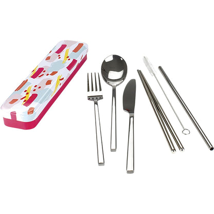 Retrokitchen Colour Splash Stainless Steel Cutlery Set(Carry Your Cutlery Also includes chopsticks, straw & brush)
