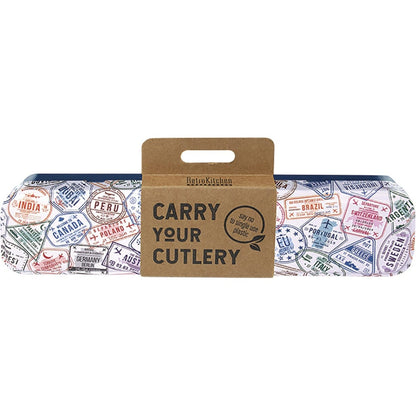 Retrokitchen Passport Stamps Stainless Steel Cutlery Set(Carry Your Cutlery Also includes chopsticks, straw & brush)