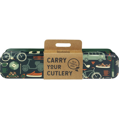 Retrokitchen Retro Man Stainless Steel Cutlery Set(Carry Your Cutlery Also includes chopsticks, straw & brush)