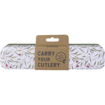 Retrokitchen Eucalyptus Stainless Steel Cutlery Set in a green eucalyptus-patterned metal carrying tin.