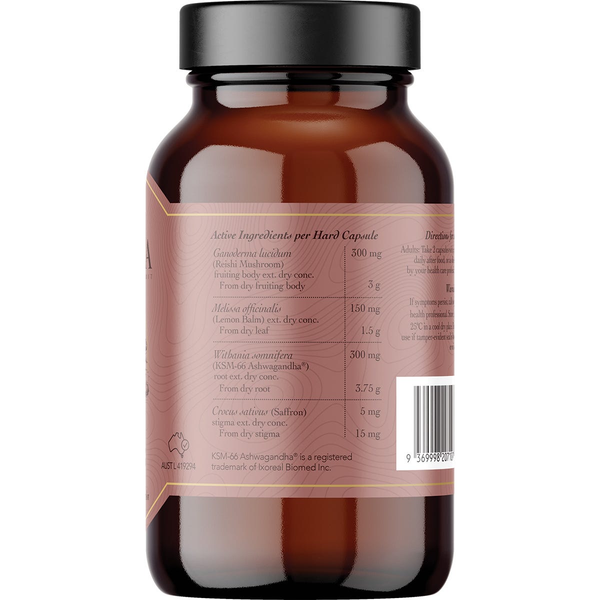 Right side of Ritua Stress 60 capsules bottle showing natural stress relief benefits and a 30-day supply label.