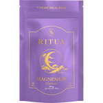 A purple stand-up pouch of Ritua Magnesium Glycinate with gold lettering and a crescent moon graphic, labeled as a 7 night trial pack.