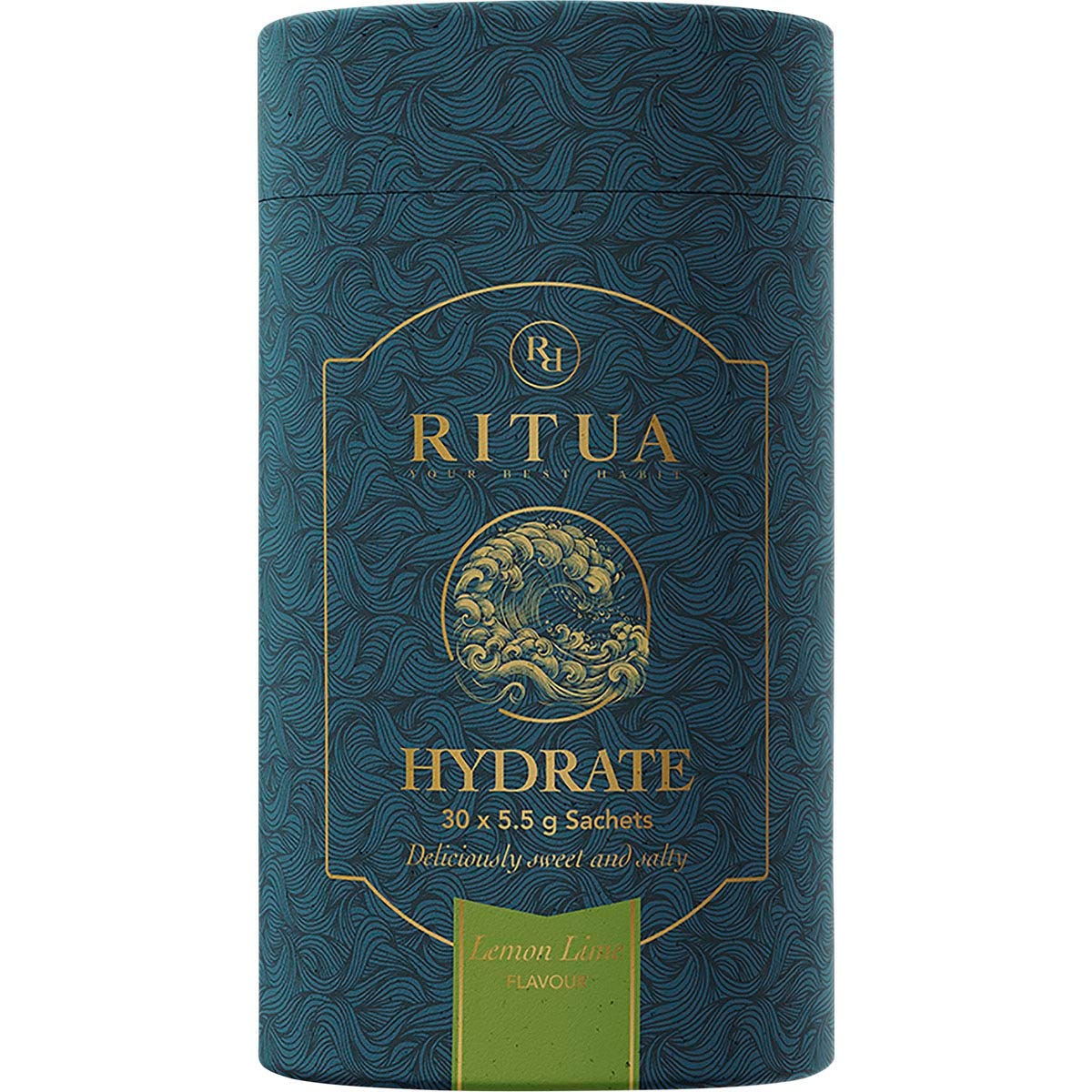 Ritua HYDRATE Lemon Lime 30-pack box with individual electrolyte sachets on a clean white background.