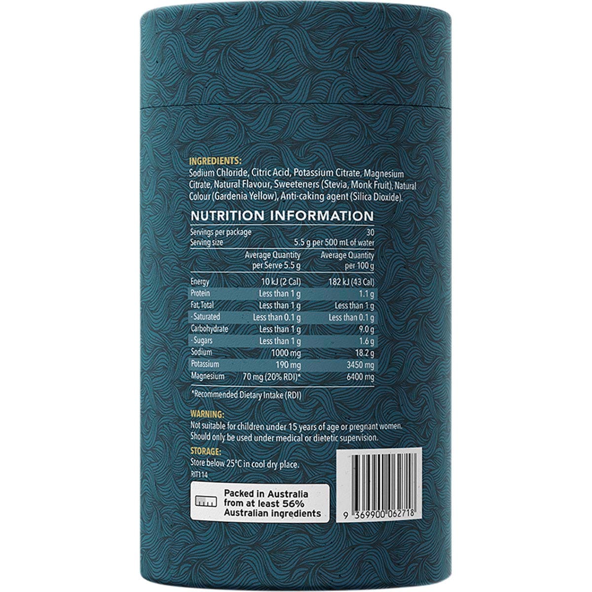 Right side of a Ritua HYDRATE Lemon Lime box listing ingredients and detailed nutritional information per sachet.