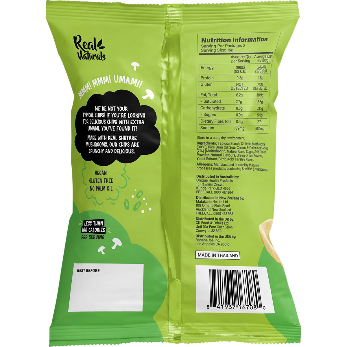 Real Naturals Shiitake Mushroom Chips Sour Cream & Onion 32g (Pack of 12) Payless 4 Organics