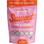 200g tub of Saweet Way Pure Allulose Natural Sweetener Granules with a blue and white label on a white background.