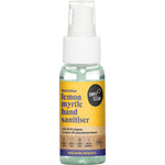 Simply Clean Lemon Myrtle Hand Sanitiser 50ml bottle with a green and white label on a white background.