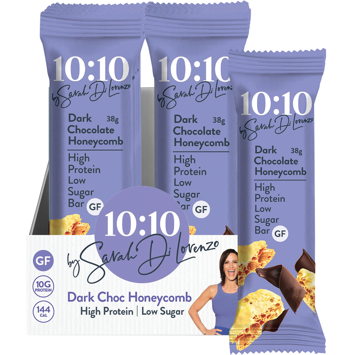 10:10 BY SDL Protein Snack Bar Dark Choc Honeycomb 38g (Pack of 14)