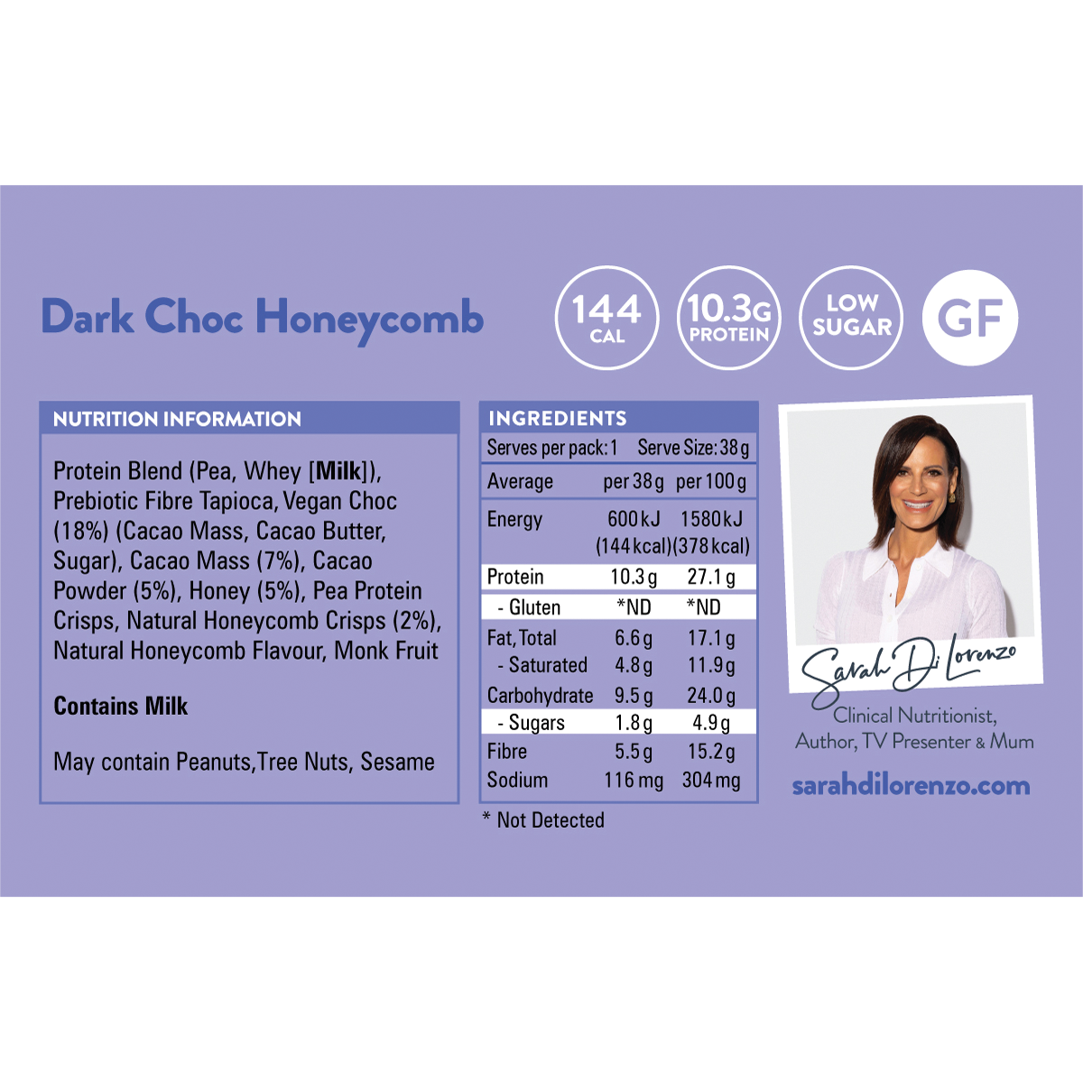 10:10 BY SDL Protein Snack Bar Dark Choc Honeycomb 38g (Pack of 14)
