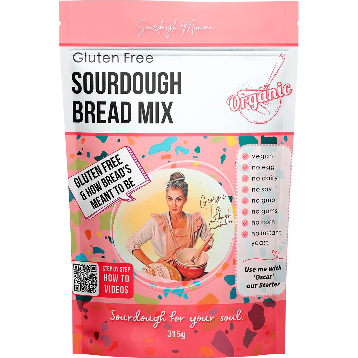 315g pouch of Sourdough Mumma Gluten Free Sourdough Bread Mix with a photo of a sliced loaf on the front.