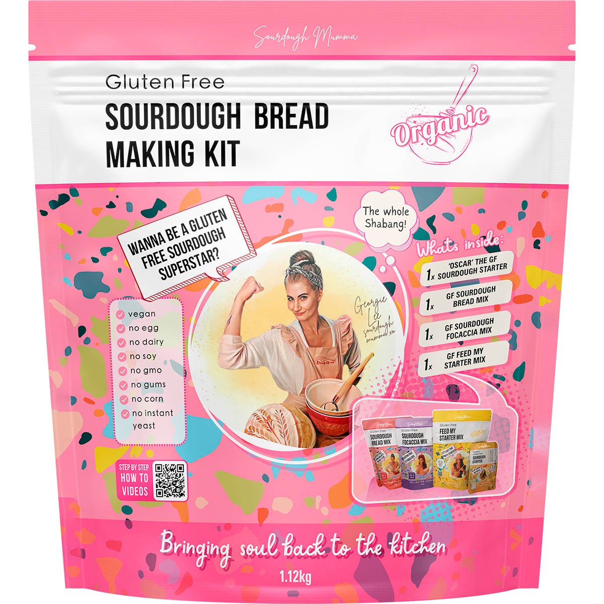 Sourdough Mumma Gluten Free Sourdough Bread Making Kit 1.12kg featuring bread, starter, and focaccia mixes.