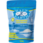 650g bag of Salt of the Earth Fine Celtic Sea Salt, featuring a blue and white label with a coastal illustration.