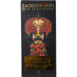 Sacred Earth Medicine Ceremonial Cacao 100g block in a white and gold illustrated wrapper on a white background.