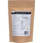 The back of a 100g bag of Supercharged Food Love Your Gut Powder showing ingredients and usage directions.