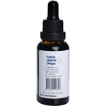 Side view of Supercharged Food Fulvic Humic Concentrate 30ml bottle highlighting product benefits and mineral content.