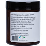 Left side view of Supercharged Food Australian Zeolite Powder 120g tub showing product details and directions.