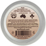 Back of a 45g Surfmud Natural Zinc tin showing ingredients and Australian Made logo on a white background.