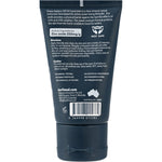 Back of a 50g Surfmud Oceans Addict SPF 30 sunscreen tube showing ingredients and directions on a white background.
