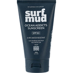125g tube of Surfmud Ocean Addicts SPF 30 Sunscreen with 25% non-nano zinc oxide on a white background.