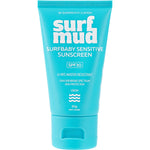 50g tube of Surfmud Surfbaby Sensitive SPF 30 sunscreen with a white cap and blue and yellow branding.