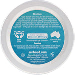 Back of 100g Surfmud Surfbaby Sensitive Sunscreen tin with ingredients, directions, and product features.