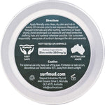 Back of a 100g Surfmud SPF 30 sunscreen tin with directions, active ingredients, and a "made in Australia" logo.