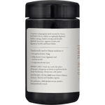 SuperFeast Eucommia Bark 100g Miron glass jar showing side label with benefits for kidneys, joints, and bones.